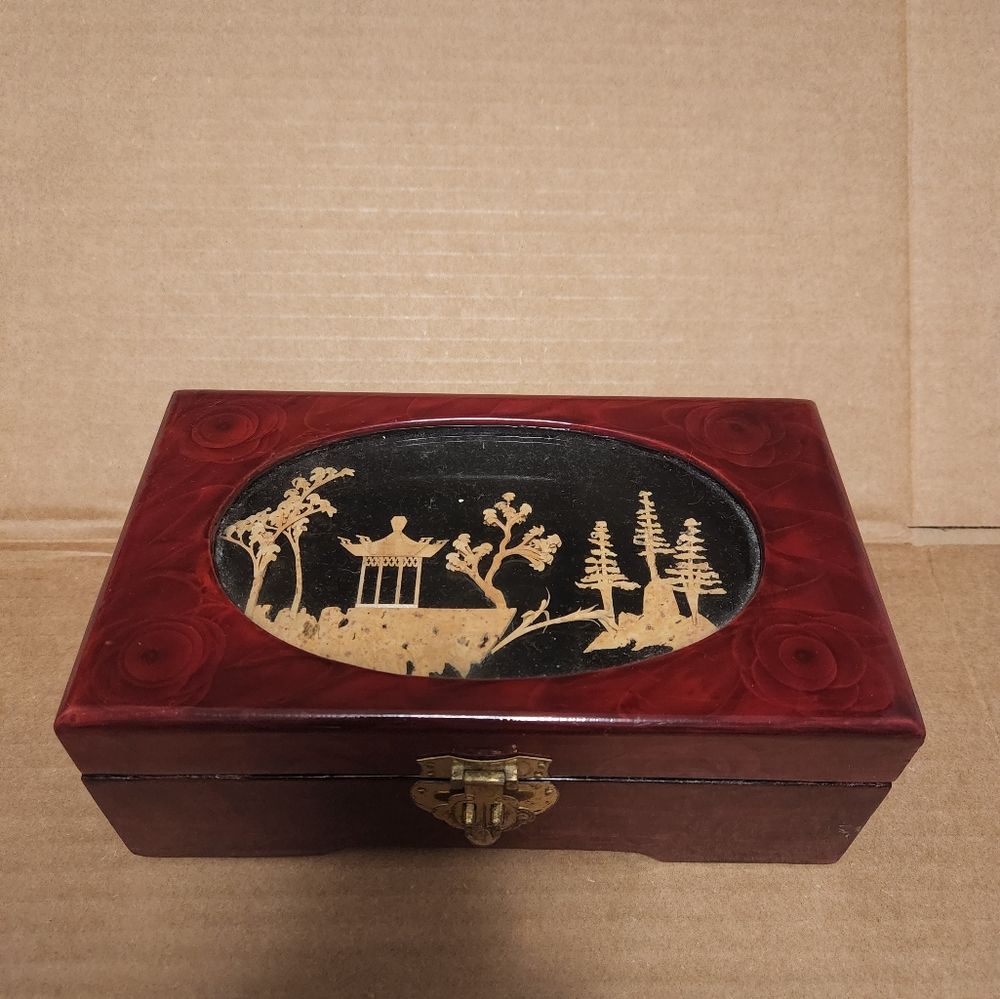 Vintage red silk Jewerly Box